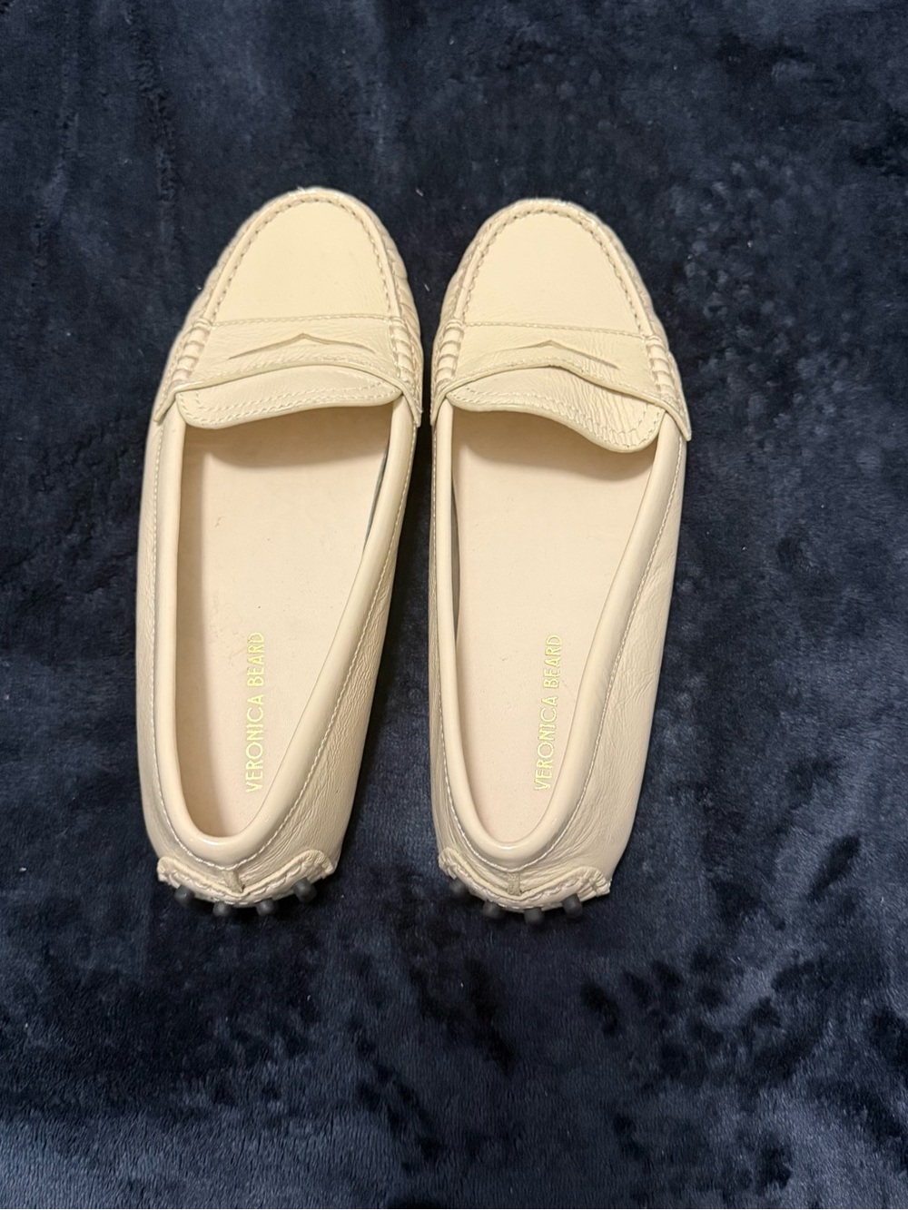 Veronica Beard Ivory Leather Penny Loafers
